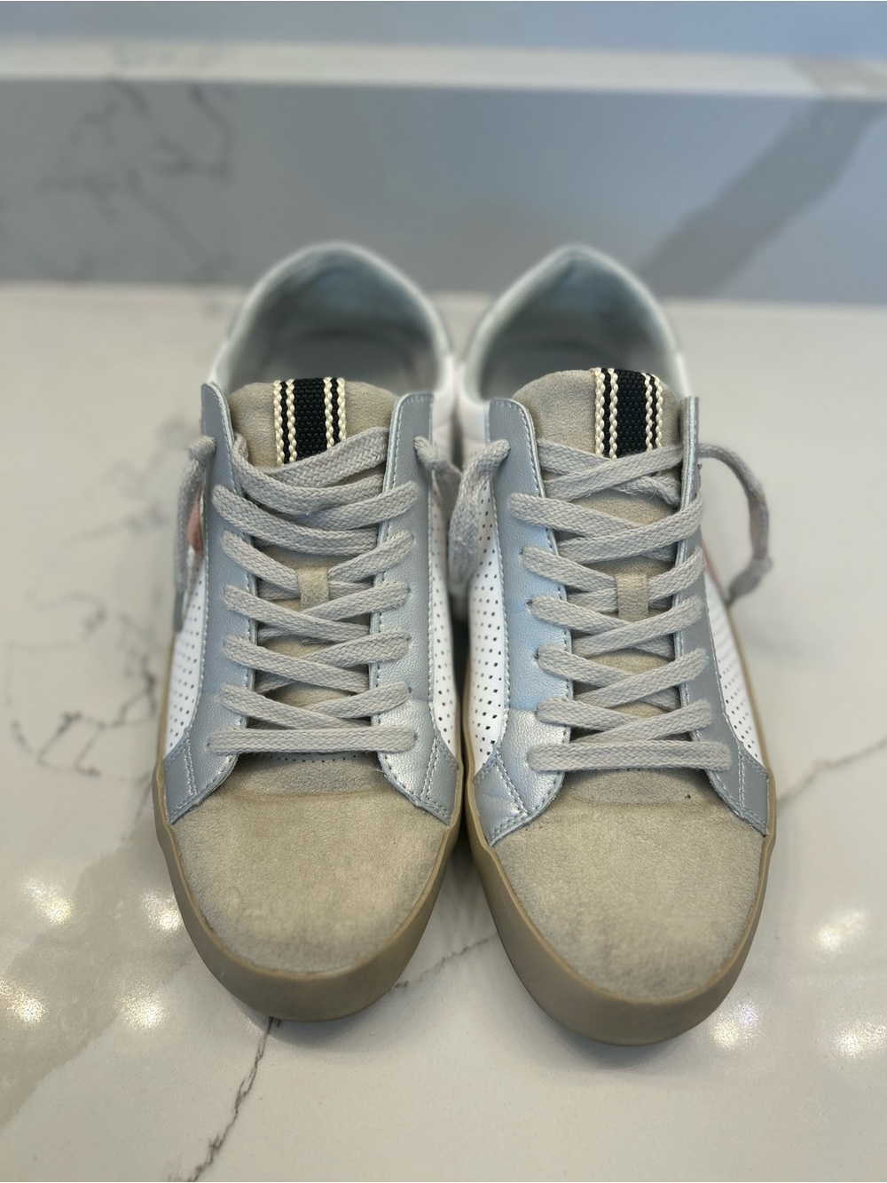 ShuShop White, Gray, and Tan Sneakers PINK STAR